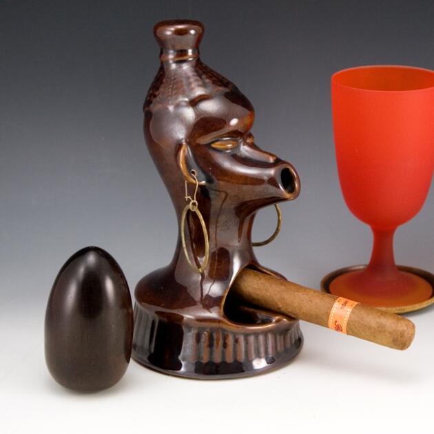 Smoking Native Figural Ashtray with Real Earrings