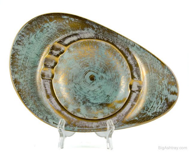Stangl Mid-Century Mod Gold and Turquoise Ashtray