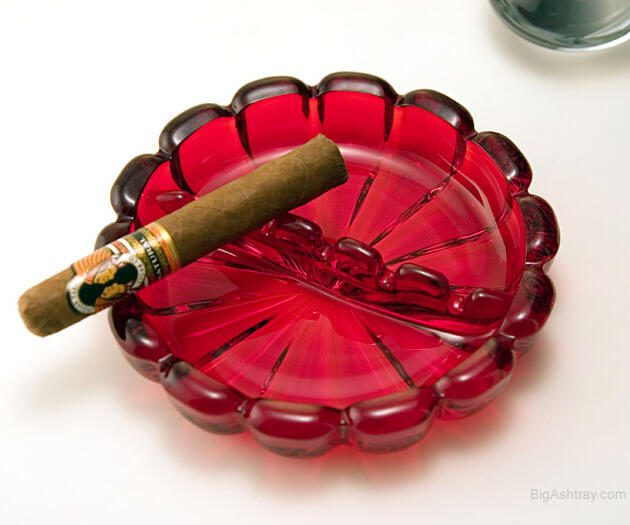 Vintage Ruby Glass Ashtray Retro Modern