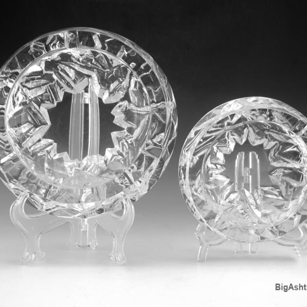 Big Pukeberg Glasbruk Swedish Ice Crystal Ashtrays Set of Two