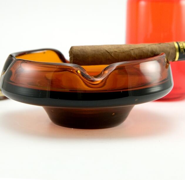 Vintage Bohemian Crystal Ashtray in Tobacco Brown