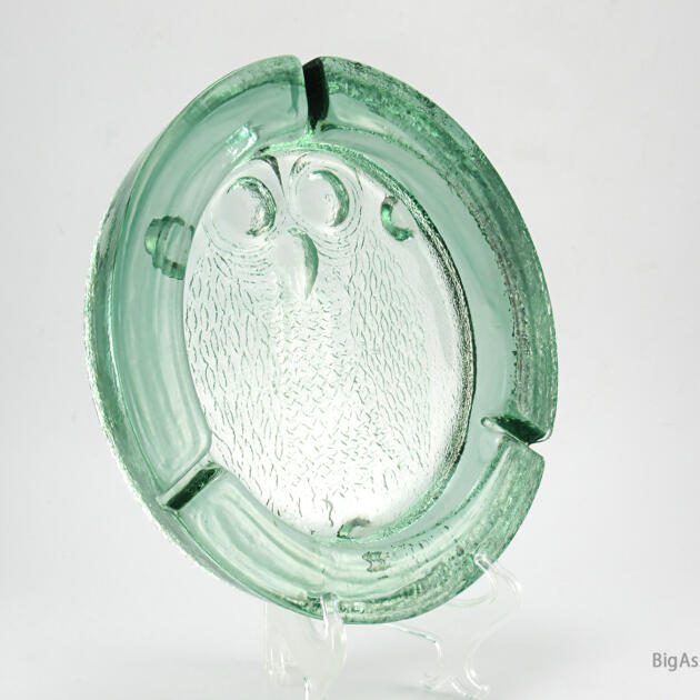 Huge Ghost Owl Ashtray by Blenko Art Glass in Antique Green