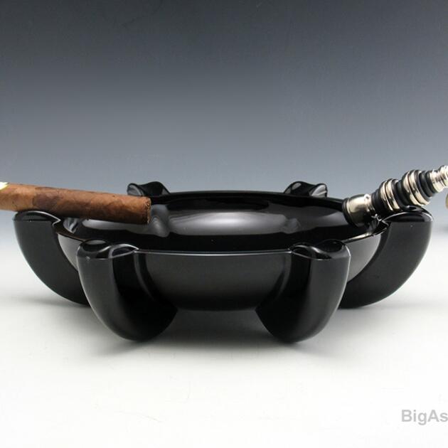 Viking Nautical Pilot Cigar Ashtray Vintage Large Ebony Glass