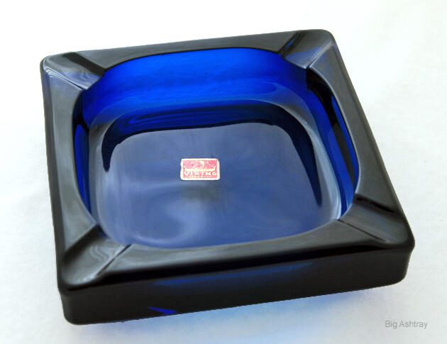Viking Art Glass Square Bluenique Cigar Ashtray