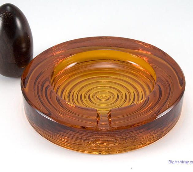 Retro Modern Honey Amber Art Glass Ashtray
