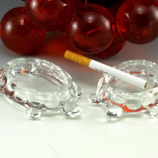 Pair of Vintage Crystal Turtle Ashtrays Personal Size