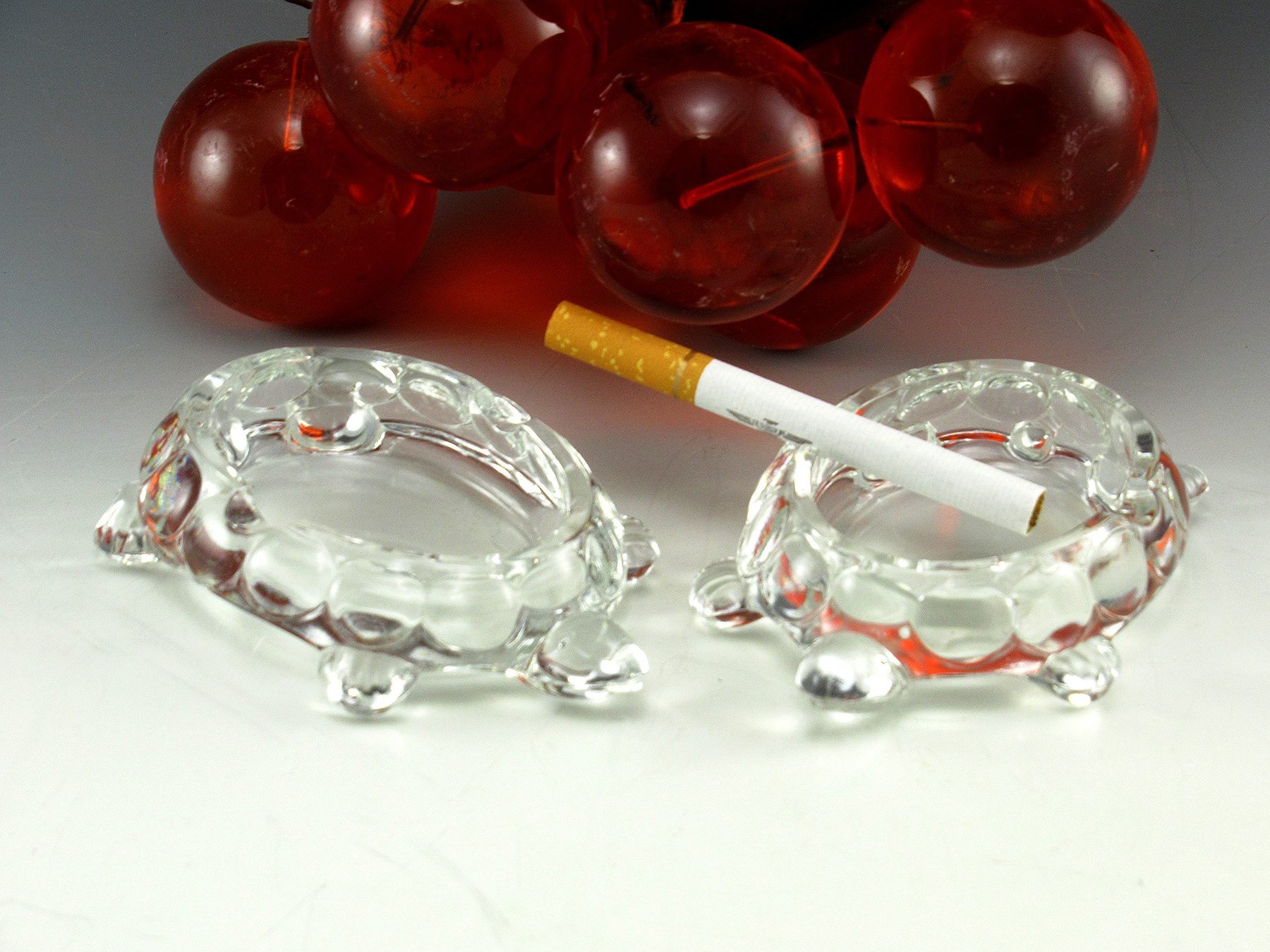 Pair of Vintage Crystal Turtle Ashtrays Personal Size