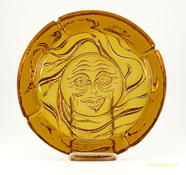 Vintage Glass Sun Face Seven Pound Patio Ashtray