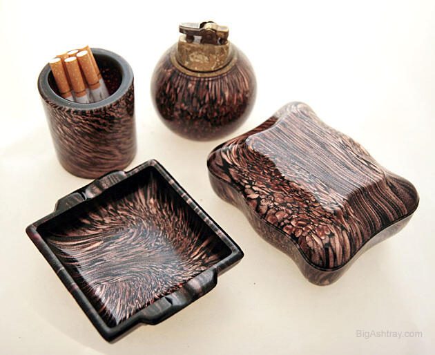 Vintage Italian Black Glass and Aventurine Smoke Set