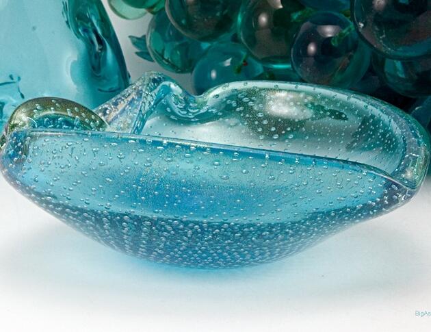 Aqua Blue Vintage Italian Glass Ashtray