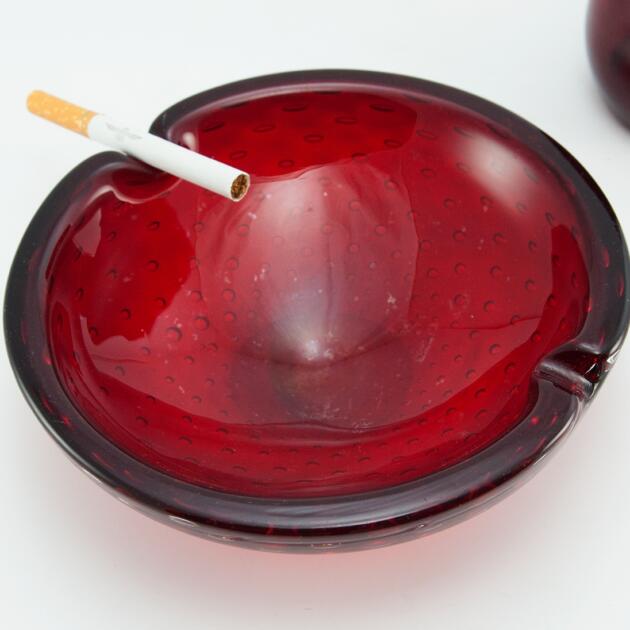 Ruby Art Glass Ashtray Mid-Century Italian