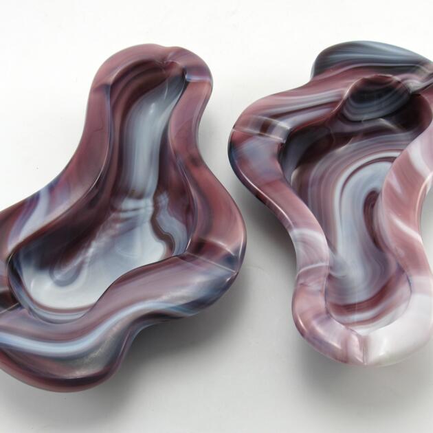 Ham Bone Ashtray Set Vintage Marbled Glass