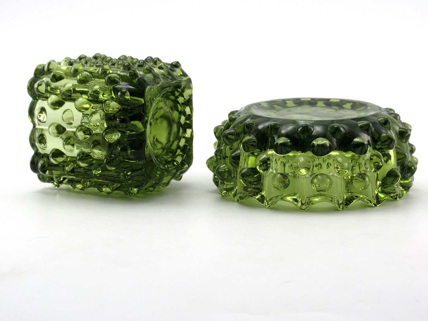 Smoke Set Vintage Fenton Art Glass Avocado Hobnail - Image 4