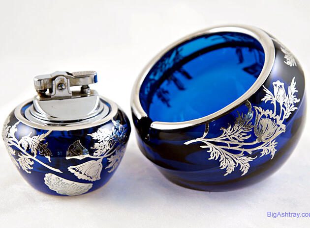 Vintage Sterling Silver on Blue Crystal Orb Smoke Set