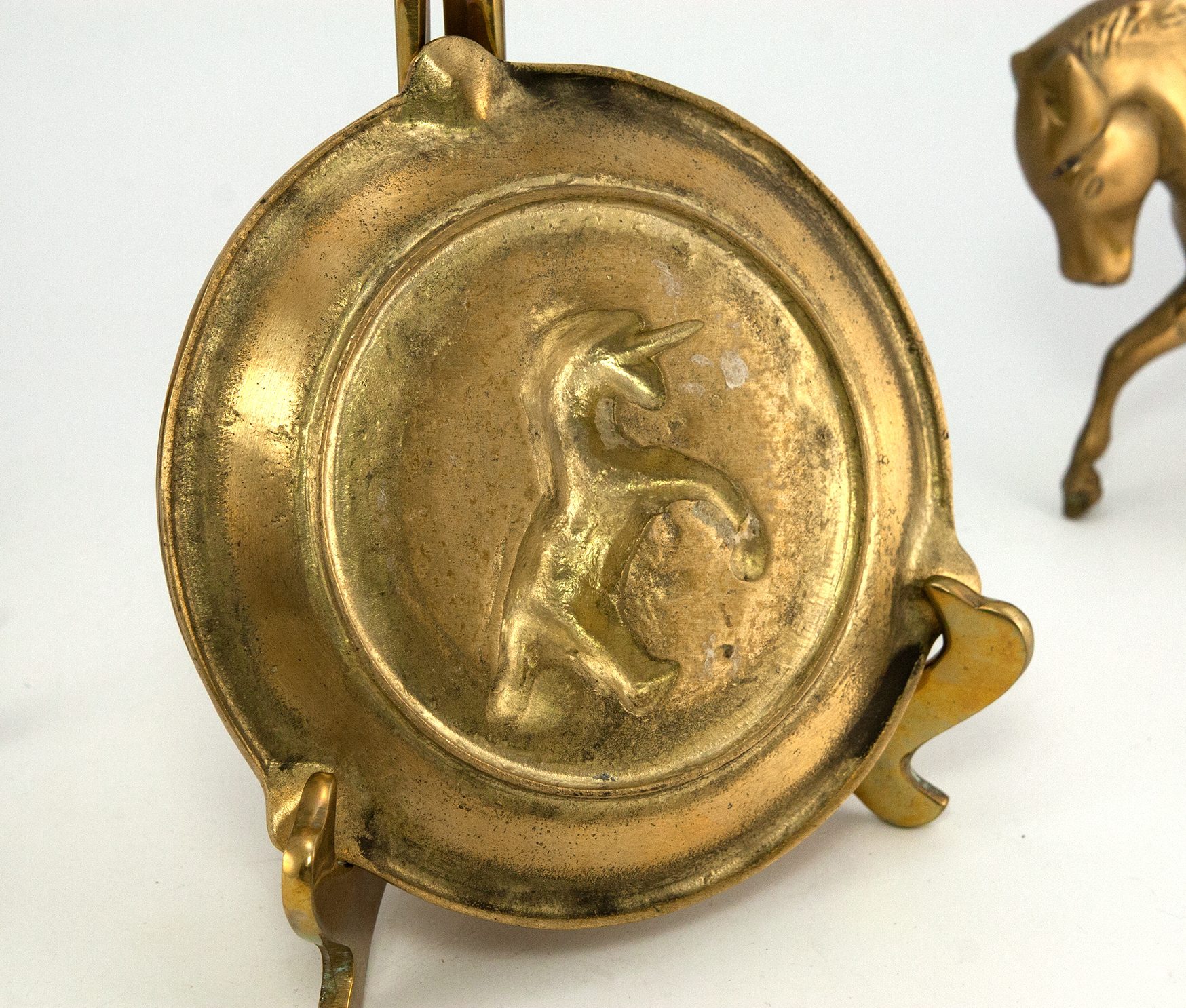 Vintage Unicorn Brass Ashtray Set of 2 Large - Image 3