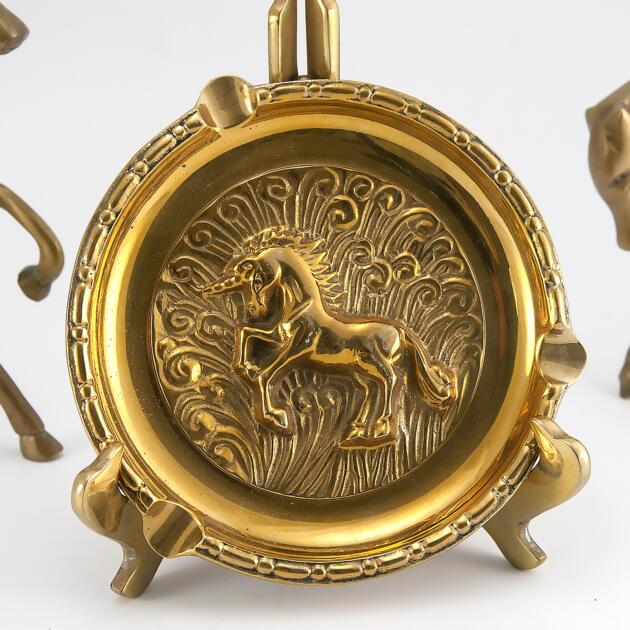 Vintage Unicorn Brass Ashtray Set of 2 Large