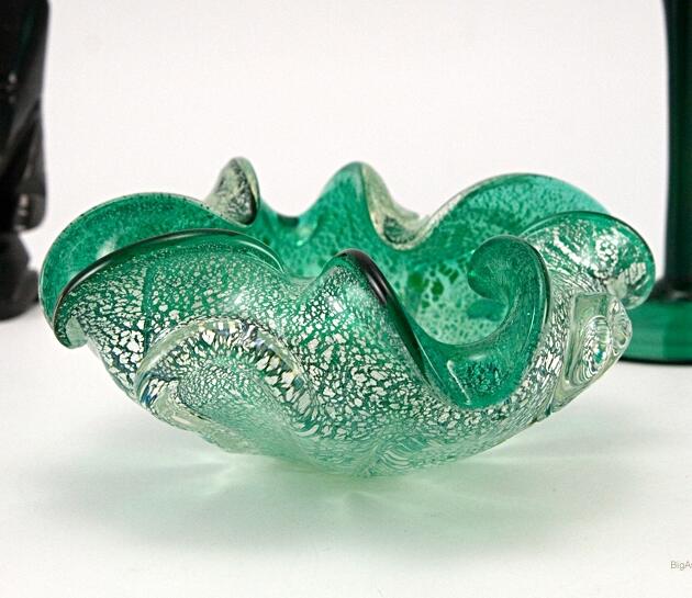 Vintage Venetian Turquoise Art Glass Ashtray