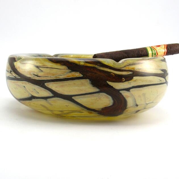 Big MDG Malta Ashtray in Earthtones 1970's Art Glass