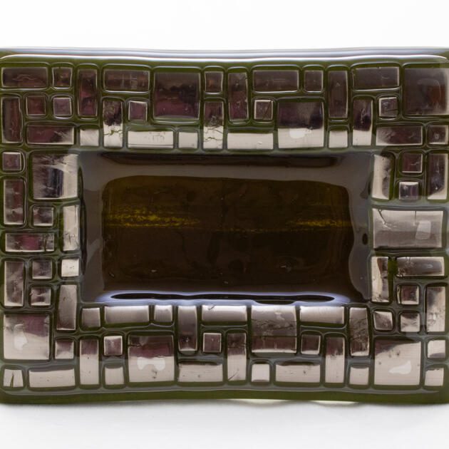 Brutalist Decor Ashtray Dark Olive Green with Metallic Decor