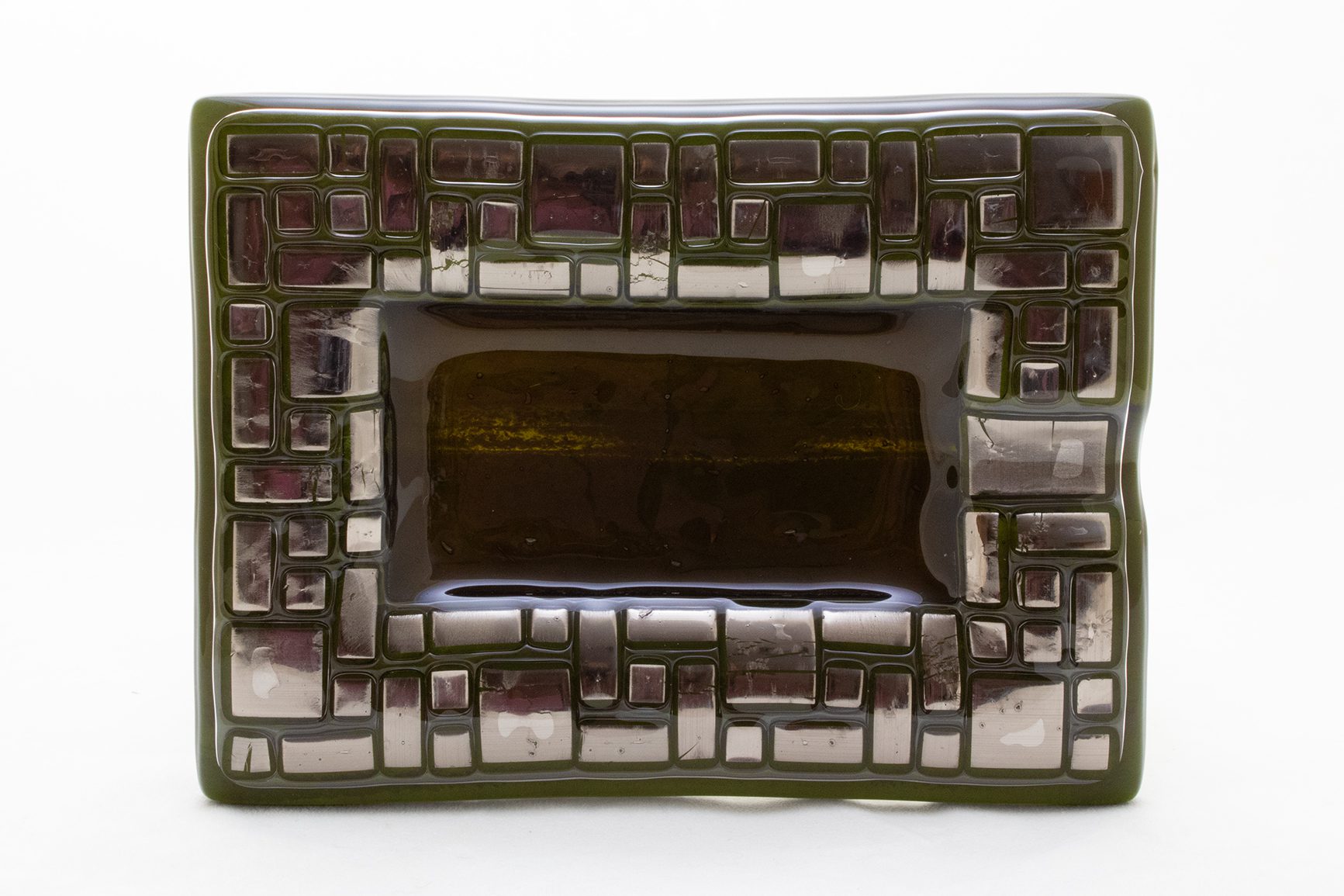 Brutalist Decor Ashtray Dark Olive Green with Metallic Decor