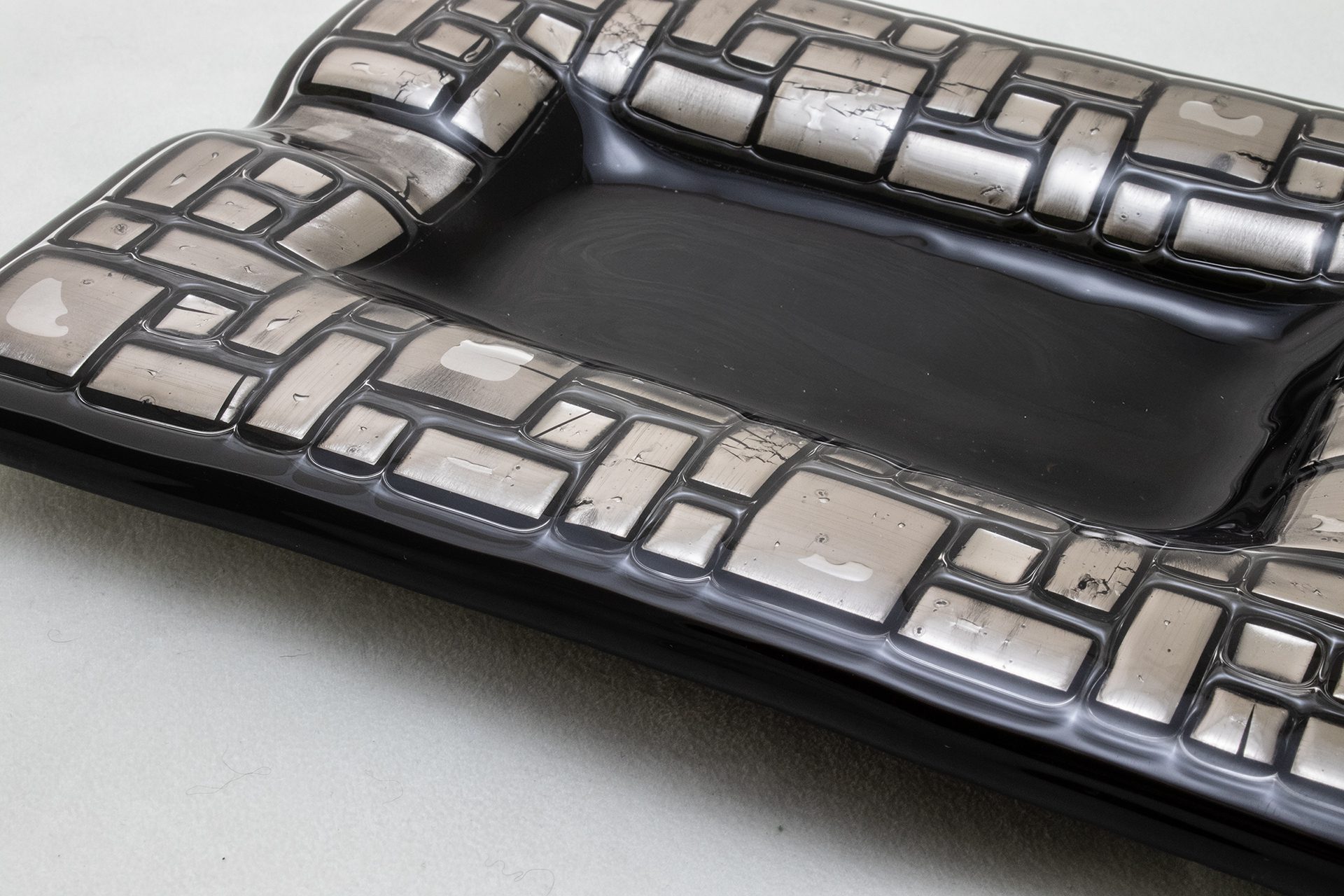 Retro Brutalist Decor Ashtray Dark Olive Green Metallic Decor