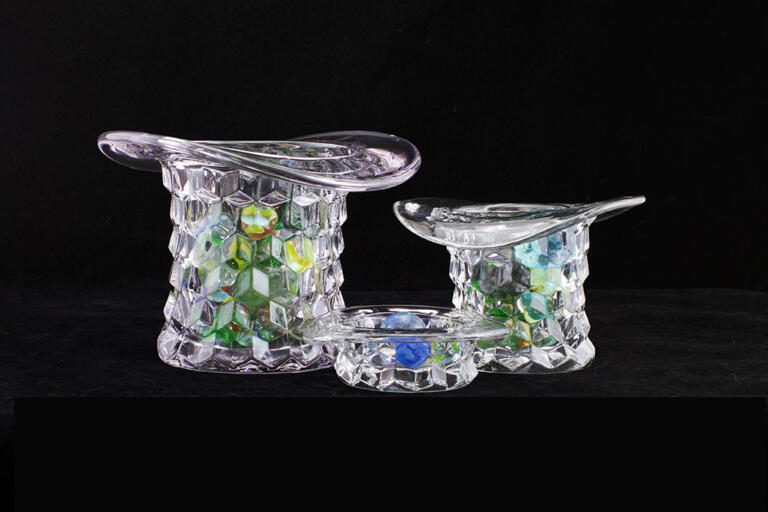 Set of Three Fostoria American Glass High Topper Ashtray