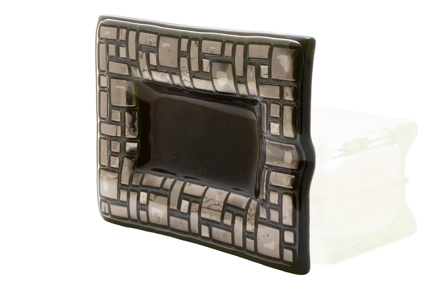 Brutalist Decor Ashtray Dark Olive Green with Metallic Decor - Image 3