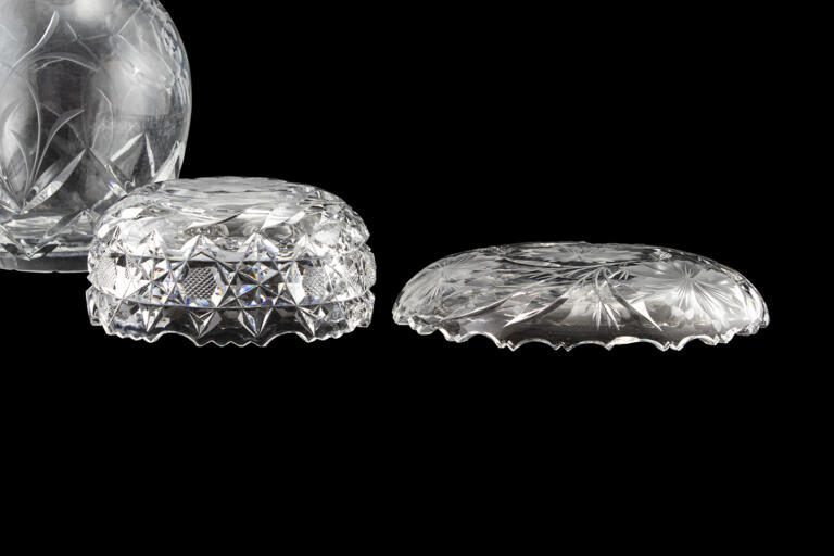 Vintage Crystal Ashtray Set in Pressed, Cut and Etched