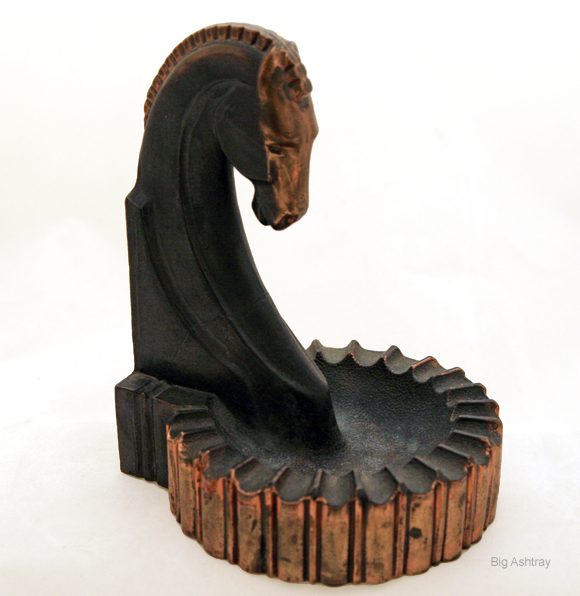 Antique Spelt Horse Head Ashtray Bookends - Image 2