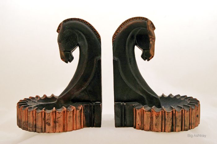 Antique Spelt Horse Head Ashtray Bookends