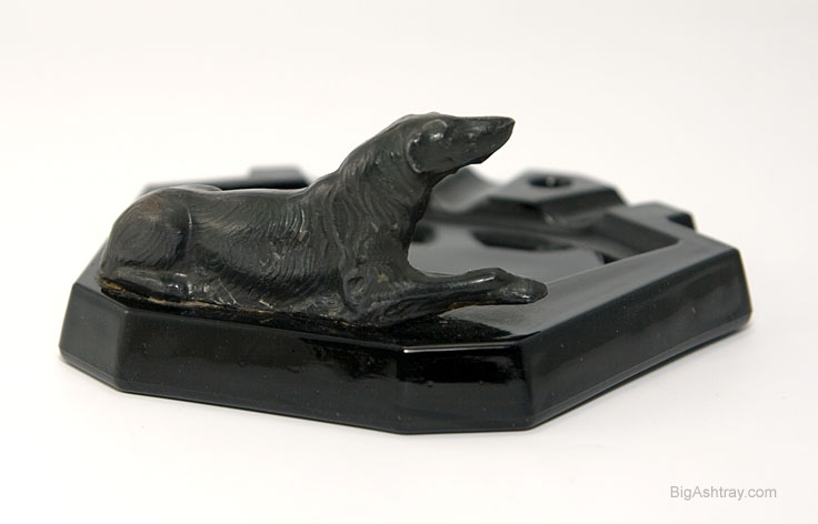 Art Deco Wolfhound Black Amethyst Glass Ashtray - Image 3