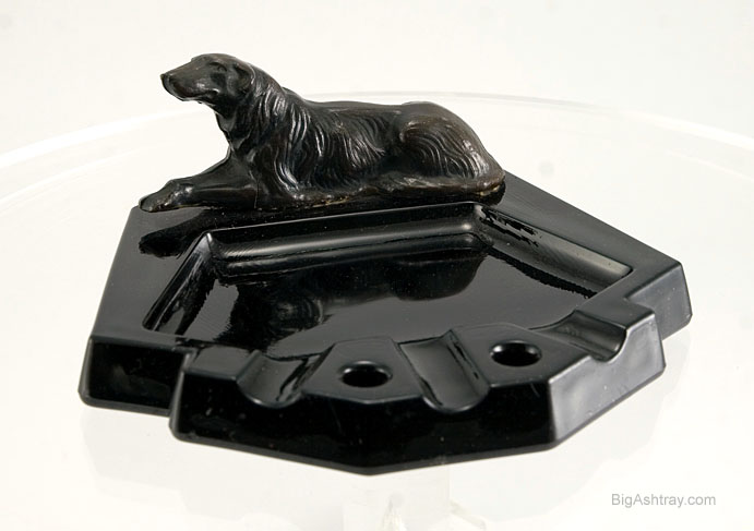 Art Deco Wolfhound Black Amethyst Glass Ashtray