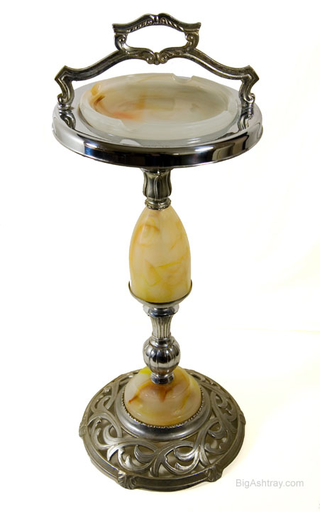 Art Nouveau Standing Ashtray with Antique Slag Glass