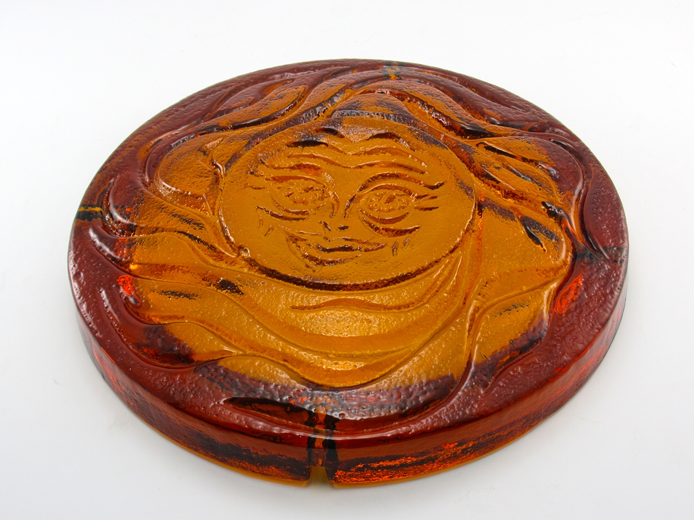 Huge Blenko Glass Sun Face Heavy Patio Ashtray - Image 6