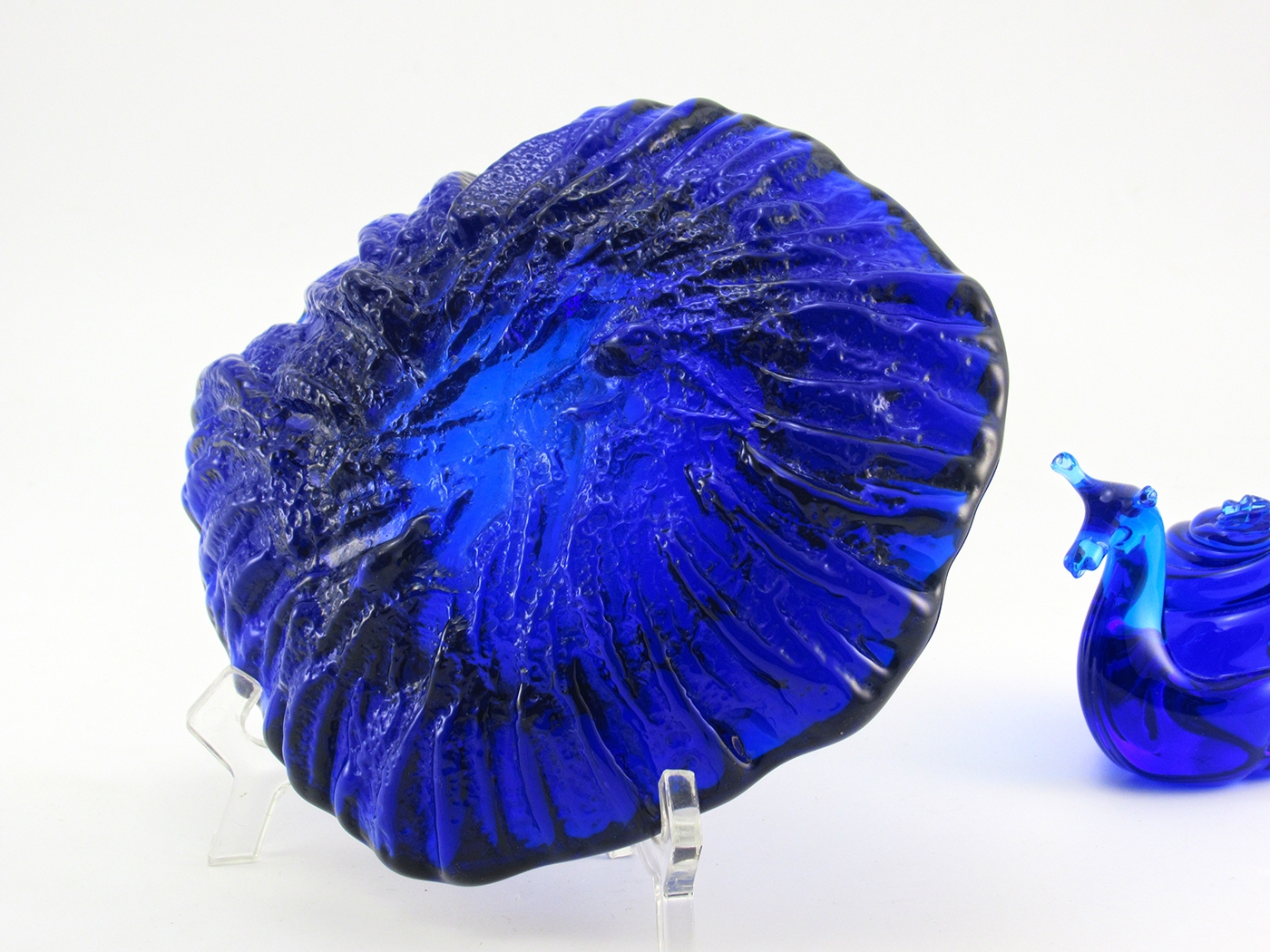 Cobalt Blue Glass Ashtray Blenko Lava Retro Modern - Image 2