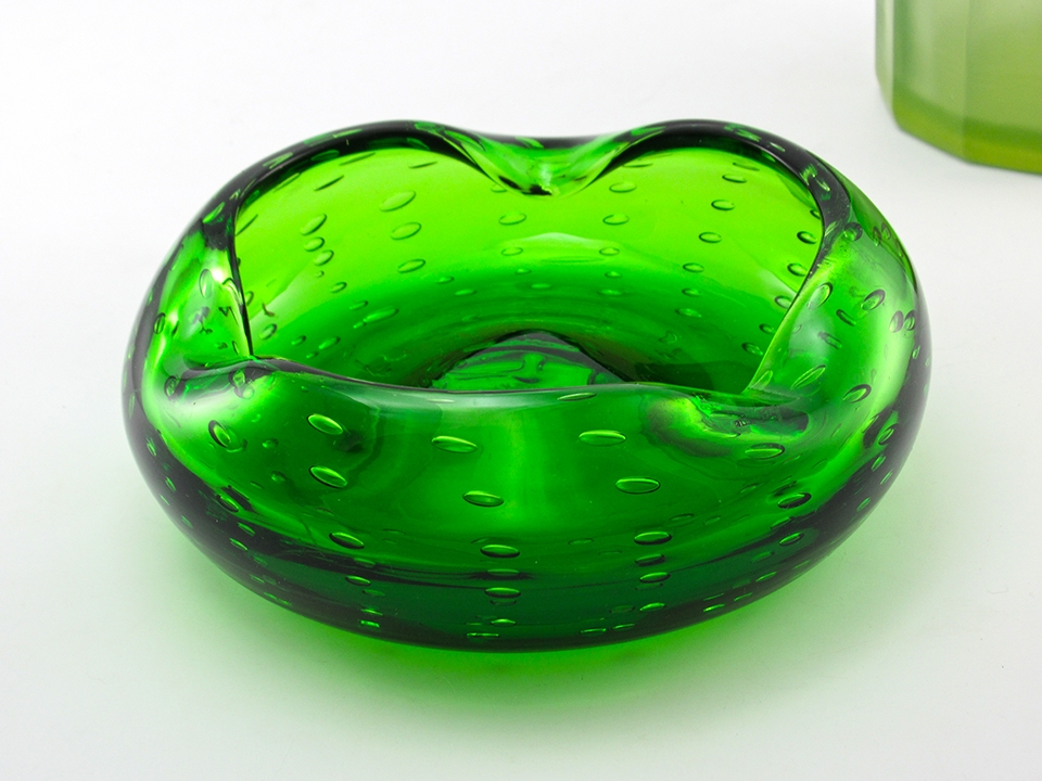 Vintage Art Glass Ashtray in Grass Green by Blenko