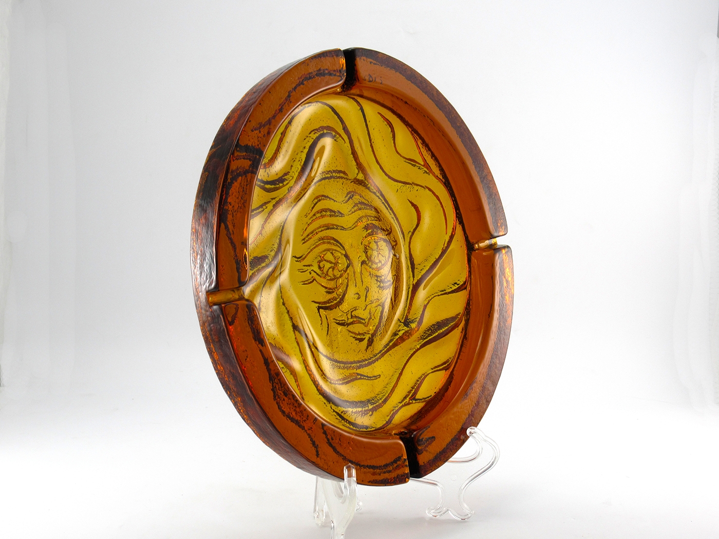 Huge Blenko Glass Sun Face Heavy Patio Ashtray - Image 4