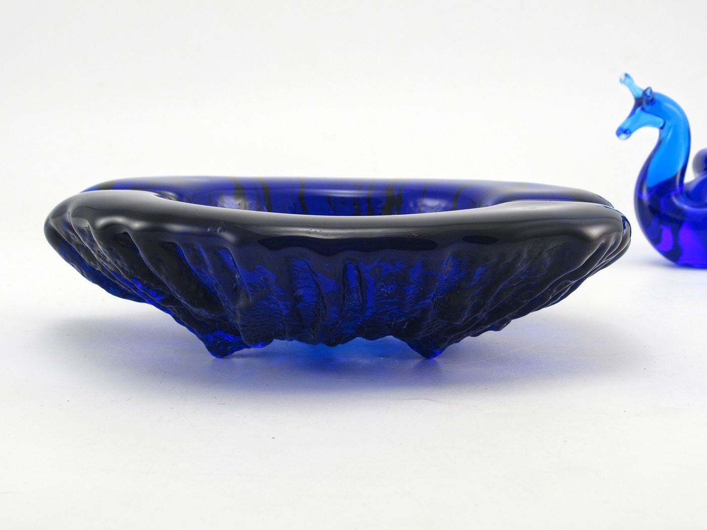 Cobalt Blue Glass Ashtray Blenko Lava Retro Modern - Image 3