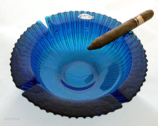 Big Blenko Art Glass Blue Party Ashtray