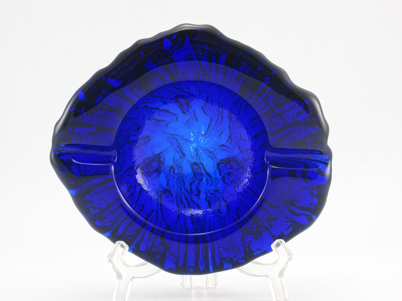 Cobalt Blue Glass Ashtray Blenko Lava Retro Modern