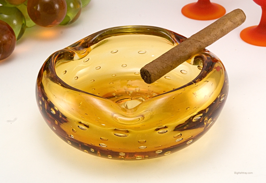 Big Blenko Bubble Honey Amber Ashtray
