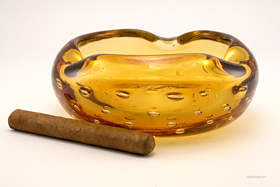 Big Blenko Bubble Honey Amber Ashtray - Image 3
