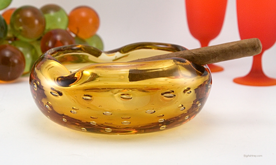 Big Blenko Bubble Honey Amber Ashtray - Image 2