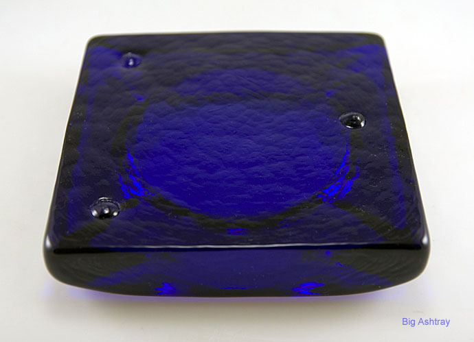 Blenko Handmade Art Glass Cobalt Blue Ashtray Set - Image 3