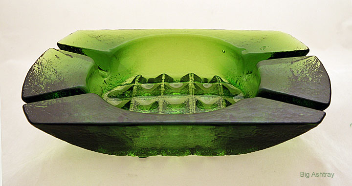 Blenko Waffle Olive Green Art Glass Ashtray - Image 3