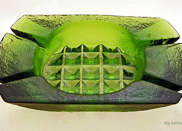Blenko Waffle Olive Green Art Glass Ashtray
