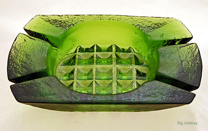 Blenko Waffle Olive Green Art Glass Ashtray