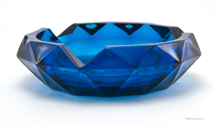 Vintage Bluenique Glass Diamond Cigar Ashtray