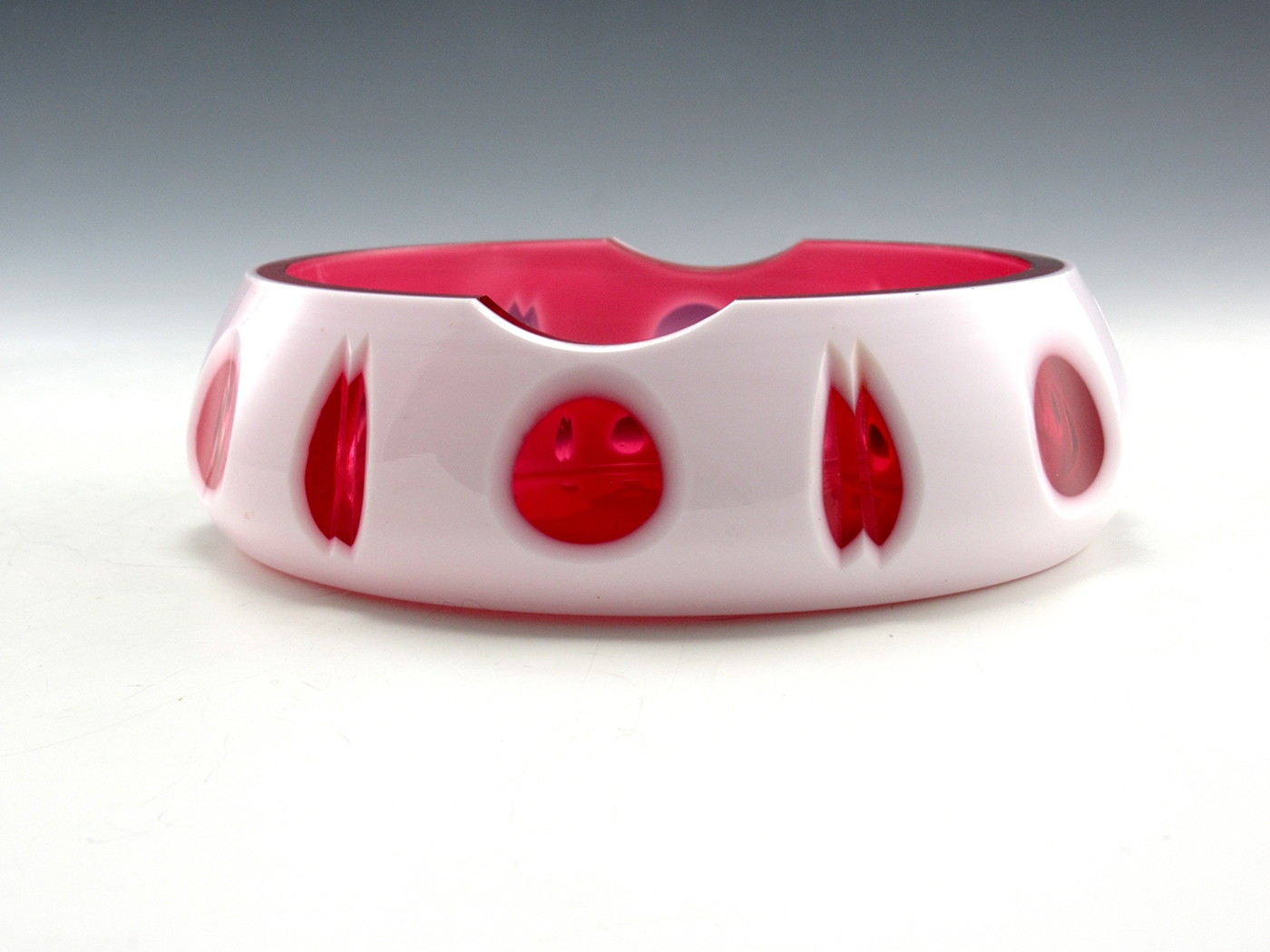 Art Deco Bohemian Ashtray White Cut to Cranberry - Image 3