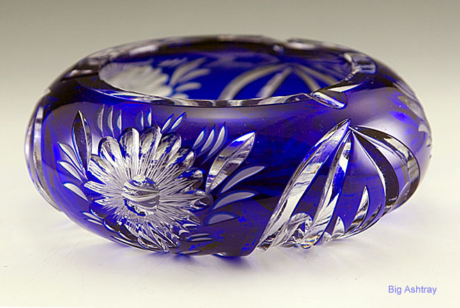 Bohemian Crystal Blue Cut to Clear Ashtray Bowl